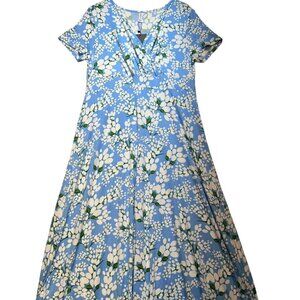 Poseshe Womens Wrap V Neck Maxi Dress Short Sleeve Size XL Blue White Floral NWT